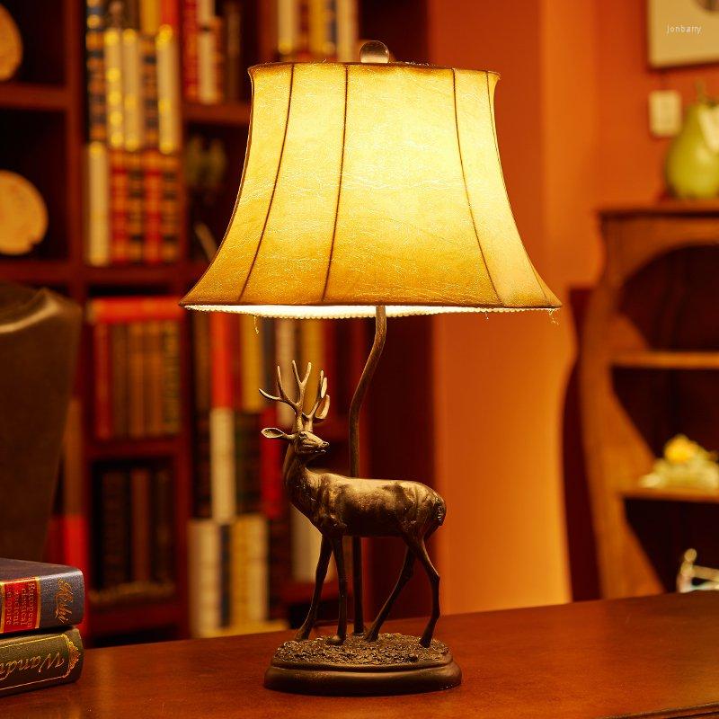 Lamps Table Living Room Lights European Resin Elk Modern Fabric Bedroom Beside Light American Loft Study Desk Lamp