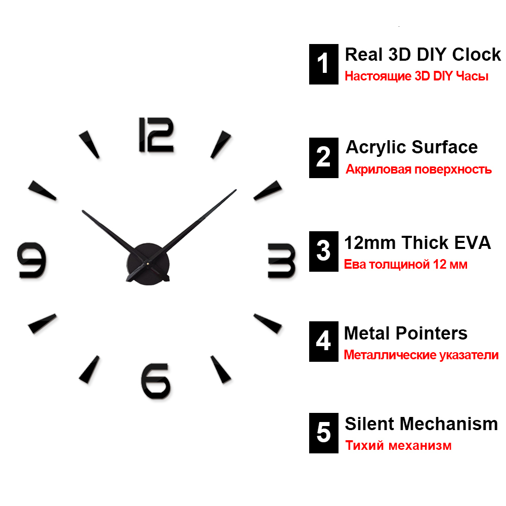 Wall Clocks Large Clock Quartz 3D DIY Big Watch Decorative Kitchen Acrylic Mirror Sticker Oversize Home Letter Decor 221203