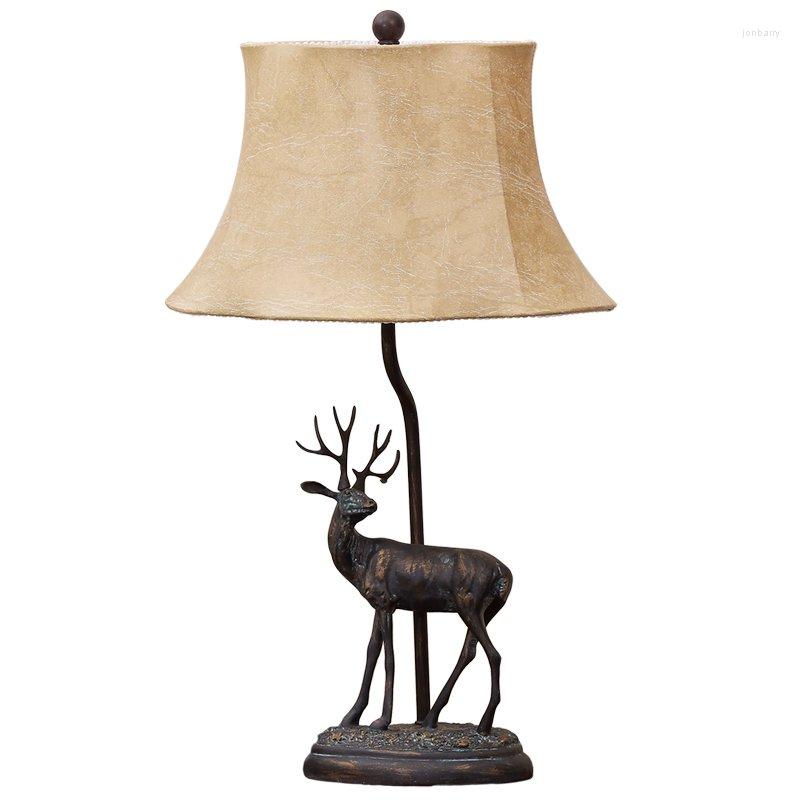 Lamps Table Living Room Lights European Resin Elk Modern Fabric Bedroom Beside Light American Loft Study Desk Lamp