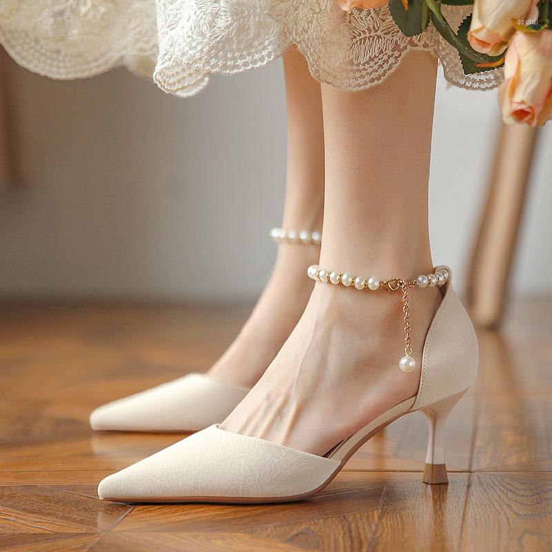 Dress Shoes Pearl Chain Pointed Toe Wedding Thin Heels Bridal High Female Party Ankle Strap Sandals Mujer, Beige
Dress Shoes Pearl Chain Pointed Toe Wedding Thin Heels Bridal High Female Party Ankle Strap Sandals Mujer, Beige