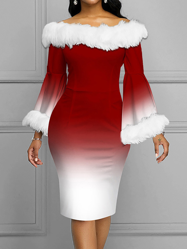 Shining Party Dresses For Women - Sexy Off Shoulder Flare Sleeve Christmas Vestidos