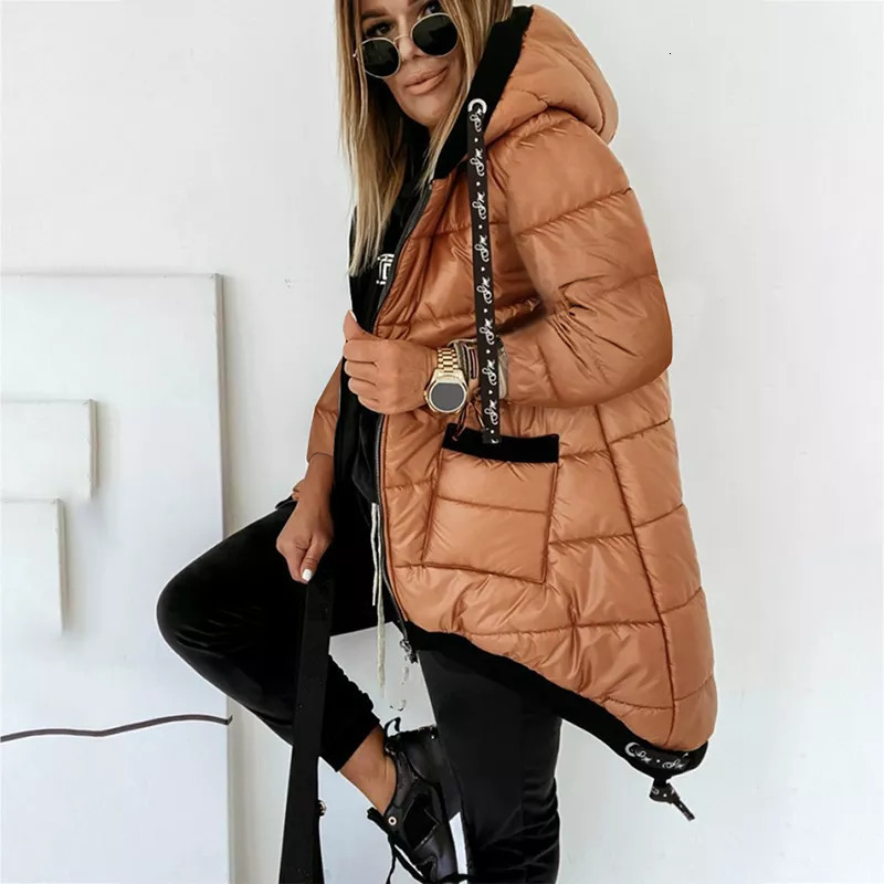 Women's Down Parkas Fall Winter Women Long Thin Cotton Coat Hooded Zipper Light Weight Sleeve Autumn Jacket Ladies Fashion Casual S 221205