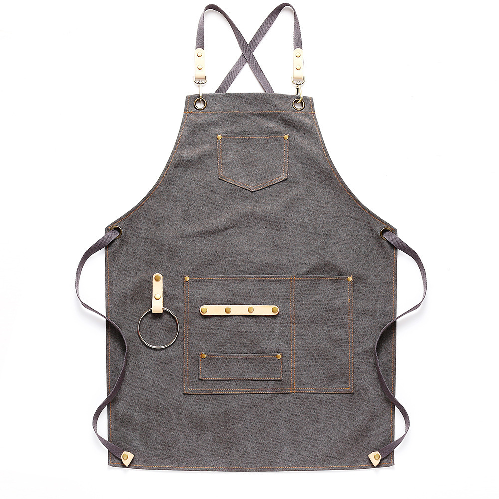Aprons Canvas Bib Leather Chef Kitchen Apron Women Men Barista Bartender Pockets Home Barber Coffee Restaurant Protective pinafore 221203