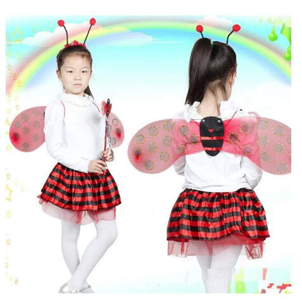 Cosplay 4 Piece Sets Halloween Christmas Bee Ladybug Costumes for Kids Girls Cute Party Fancy Dress Cosplay Wings andTutu Skirts