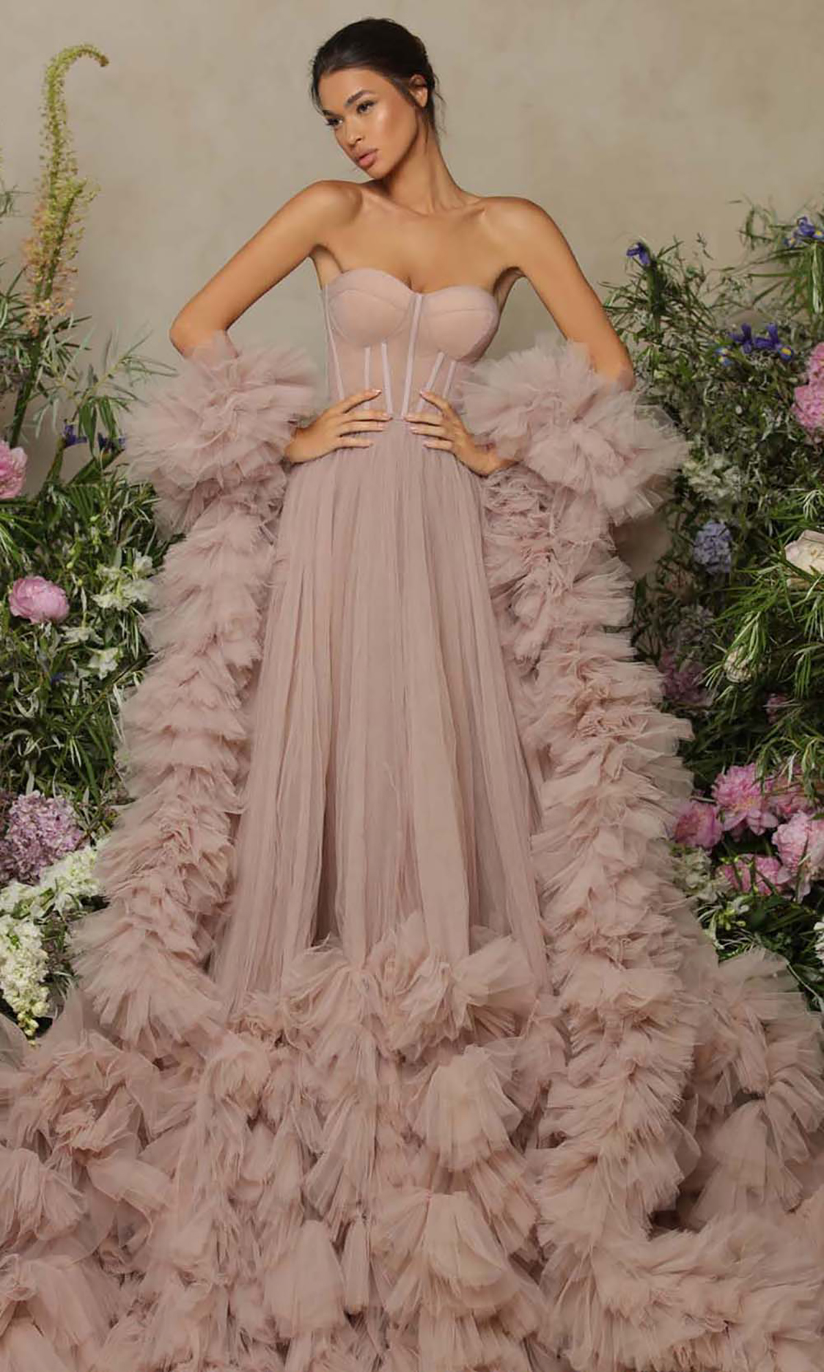 Tulle Evening Dresses Perspective Sheer Long Robe Puffy Tiered Ruffles Dress for Baby Shower Prom Party Wear Gowns