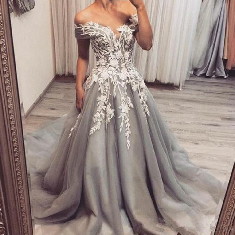Sexy Silver Boho Wedding Dress For Bride With Lace Off Shoulder A Line Bohemian Wedding Dresses Gothic 2023 Corset Plus Size Women Summer Beach Bridal