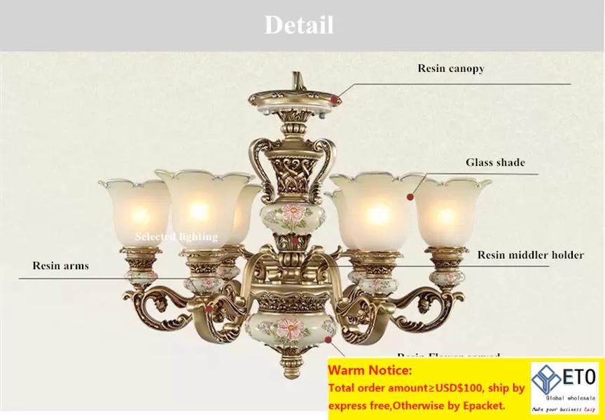 European Lighting Chandelier Pendant Lamp Bedroom Dining Room Living Room Lamp Resin Garden Simple Western Style Retro Atmospheric Lighting