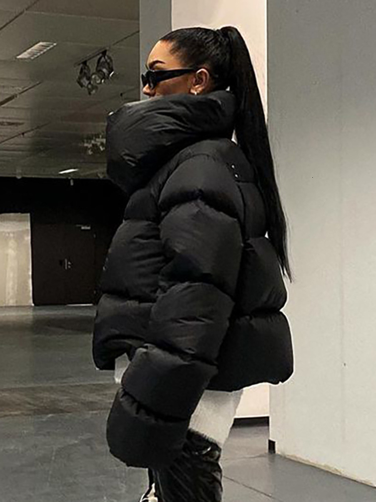 Women's Down Parkas Winter Jackets Women Coats Oversized Black Bubble Scarf Collar Puffer Short High Street Outwear Casual Parka 221205