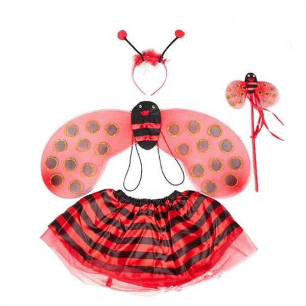 Cosplay 4 Piece Sets Halloween Christmas Bee Ladybug Costumes for Kids Girls Cute Party Fancy Dress Cosplay Wings andTutu Skirts
