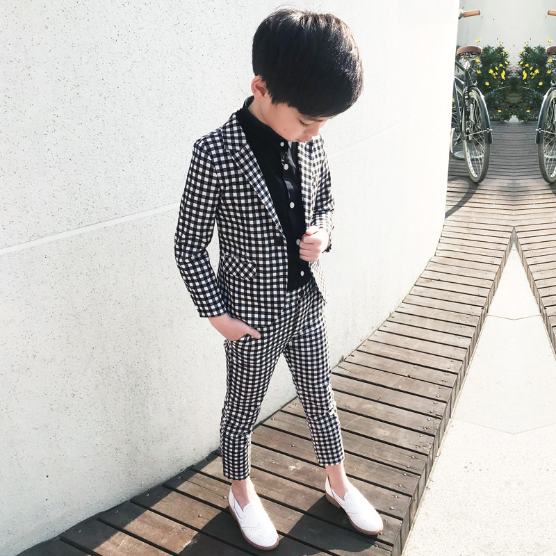 Suits Plaid Formal Suit for Boys Blazer Pants Children Wedding Tuxedo Kids Dresses Party Outfits Spring Baby School Clothes 221205