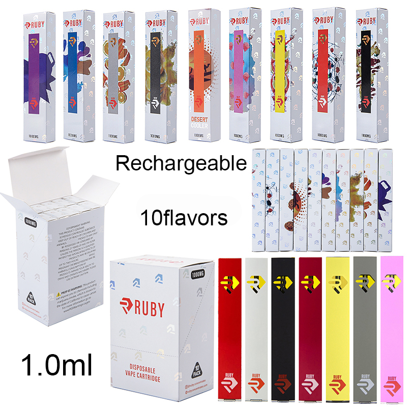 RUBY Rechargeable Disposables Vapes Cartridges E cigarettes Pens 1.0ml Empty Starter Kits Thick Oil Vaporizer 280MAH Battery 10flavors
RUBY Rechargeable Disposables Vapes Cartridges E cigarettes Pens 1.0ml Empty Starter Kits Thick Oil Vaporizer 280MAH Battery 10flavors