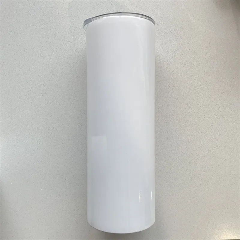 20oz Sublimation Straight Skinny Tumblers with Flat Edge Double Wall DIY Vacuum Insulated Heat Transfer Coffee Cup with Lid Z11