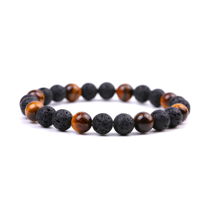 8mm Black Lava Stone Natural Tiger Eye Opal Beads Couple Bangles Bracelets for Women Yoga Jewelry