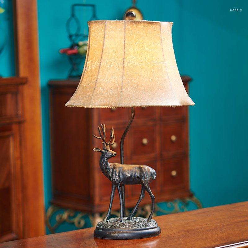 Lamps Table Living Room Lights European Resin Elk Modern Fabric Bedroom Beside Light American Loft Study Desk Lamp