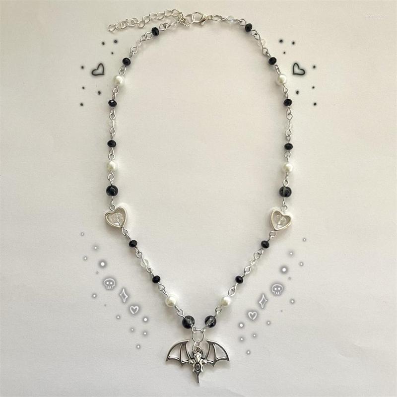 Chains Handmade White And Black Glass Pearl Beads Crackle Rosary Style Necklace - With Bat Charms Pendant
Chains Handmade White And Black Glass Pearl Beads Crackle Rosary Style Necklace - With Bat Charms Pendant