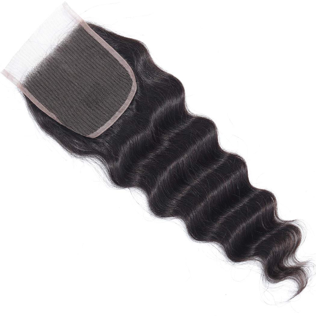 Free shipping Brazilian Loose Deep Wave 4x4 Tranparent Lace Closure 100% Human Pre Plucked With Baby Hair