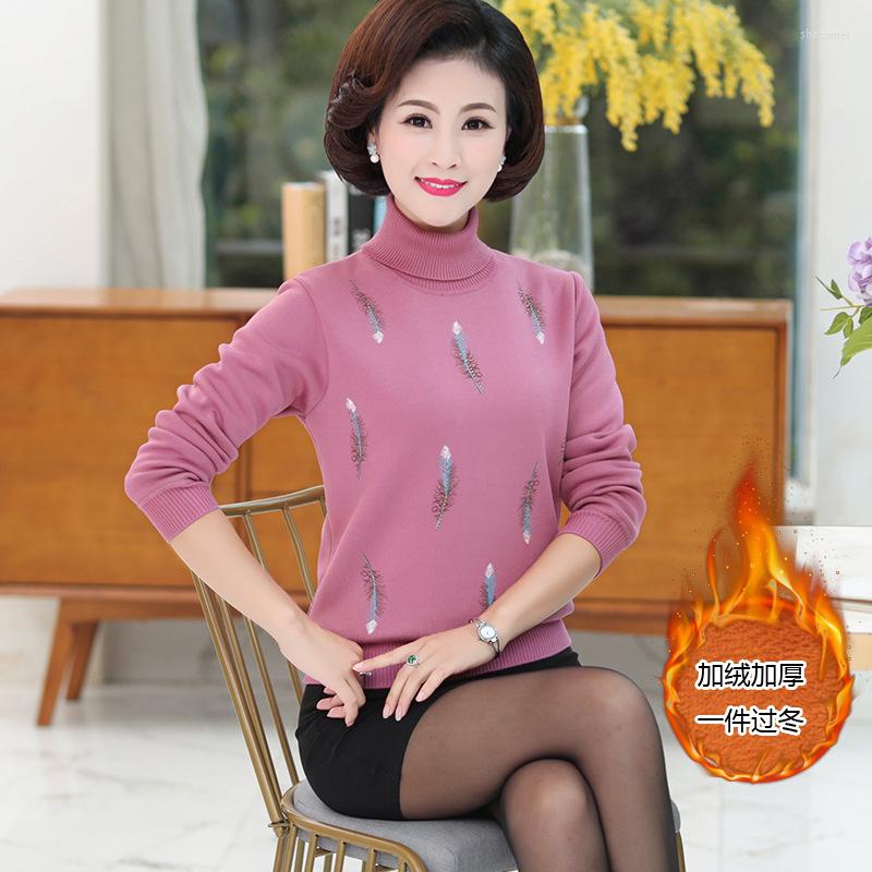 

Women's Sweaters Women's Turtleneck Sweater Pullover Mother Knitted Middle-aged Winter Warm Bottoming Shirt Pullovers Casual Tops, Pink 2