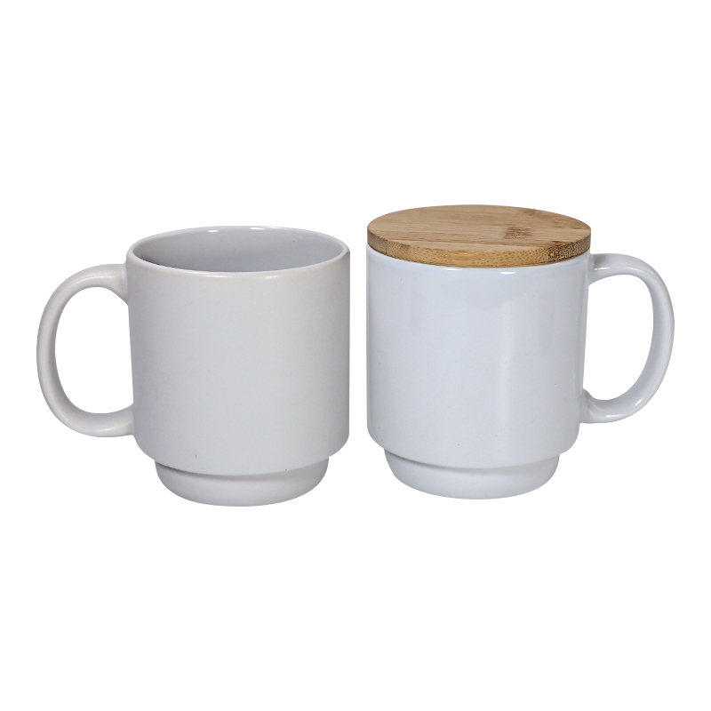 14oz Sublimation Ceramic Mugs with Bamboo Lids and Base Sublimation Blank Mugs White Coffee Mugs with Bamboo Bottom
