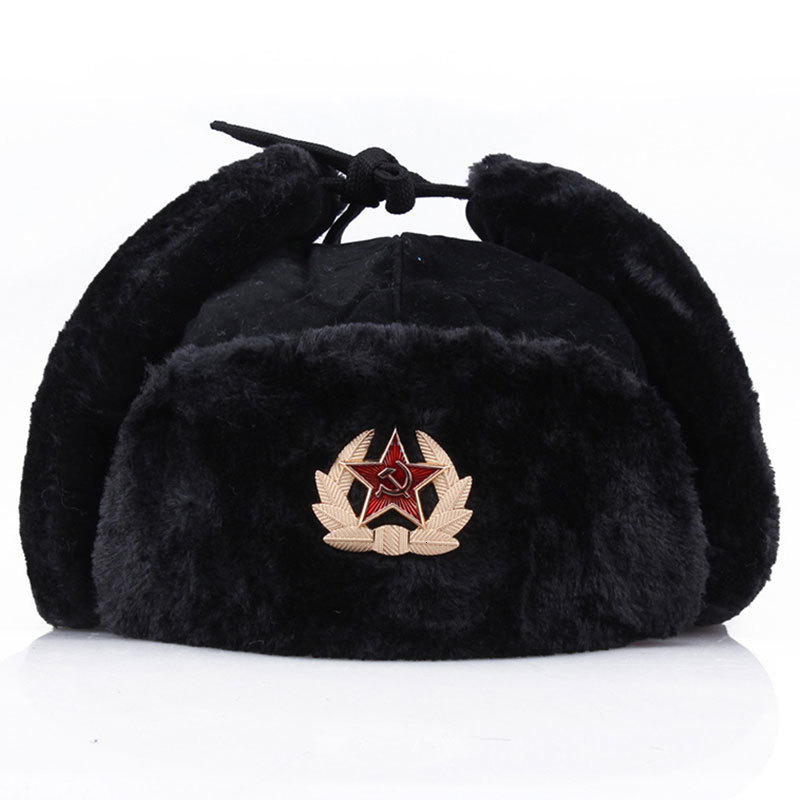 BeanieSkull Caps Soviet Military Badge Russian Ushanka Bomber Hat Pilot Faux Rabbit Winter With Fur Earmuffs Snow Cycling Ski 221205 - view 7