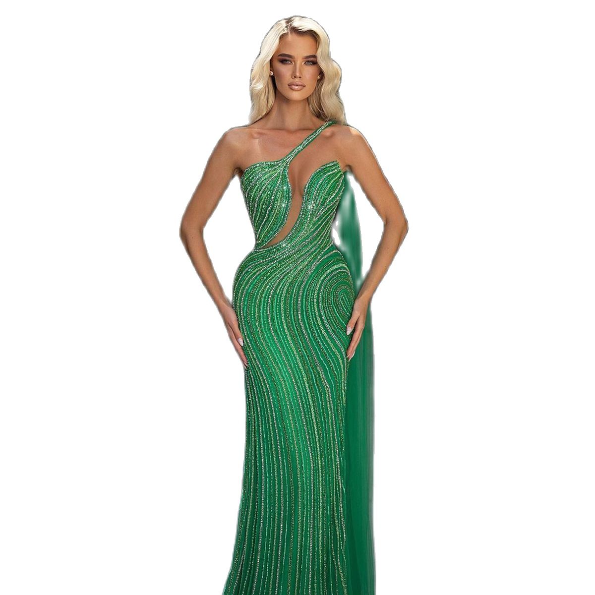 Luxury Green Evening Dresses Sexy One Shoulder Beads Mermaid Prom Dress Glitter Sequins Custom Made Chic Formal Party Gowns