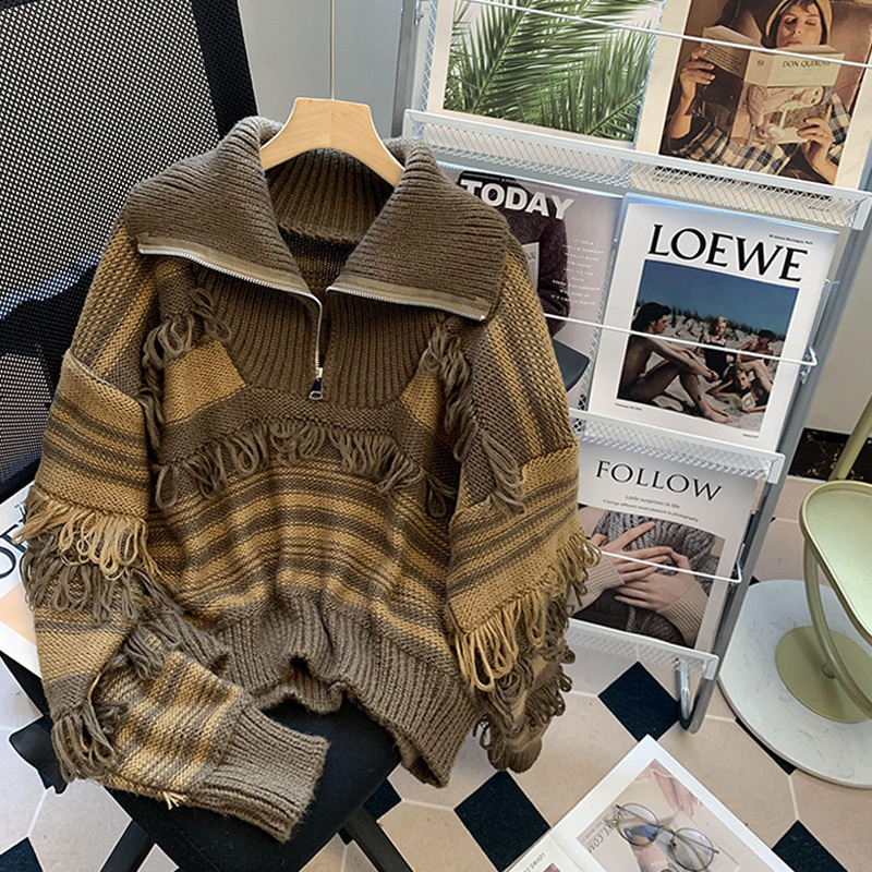 Women s Sweaters High Quality Vintage Sweater Tassels Polo Zipper Pullovers Puff Sleeve Striped Print Thick Knitted Jumper for Women 221206, Gray
Women s Sweaters High Quality Vintage Sweater Tassels Polo Zipper Pullovers Puff Sleeve Striped Print Thick Knitted Jumper for Women 221206, Gray