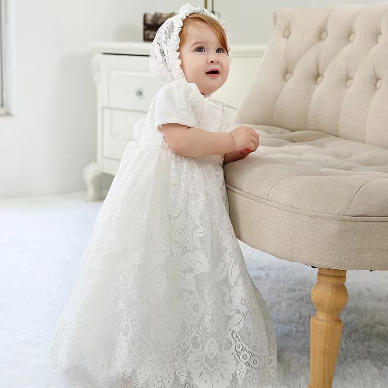 Children's long christening gown baby wedding dress girls' christening MQ6129, White
Children's long christening gown baby wedding dress girls' christening MQ6129, White