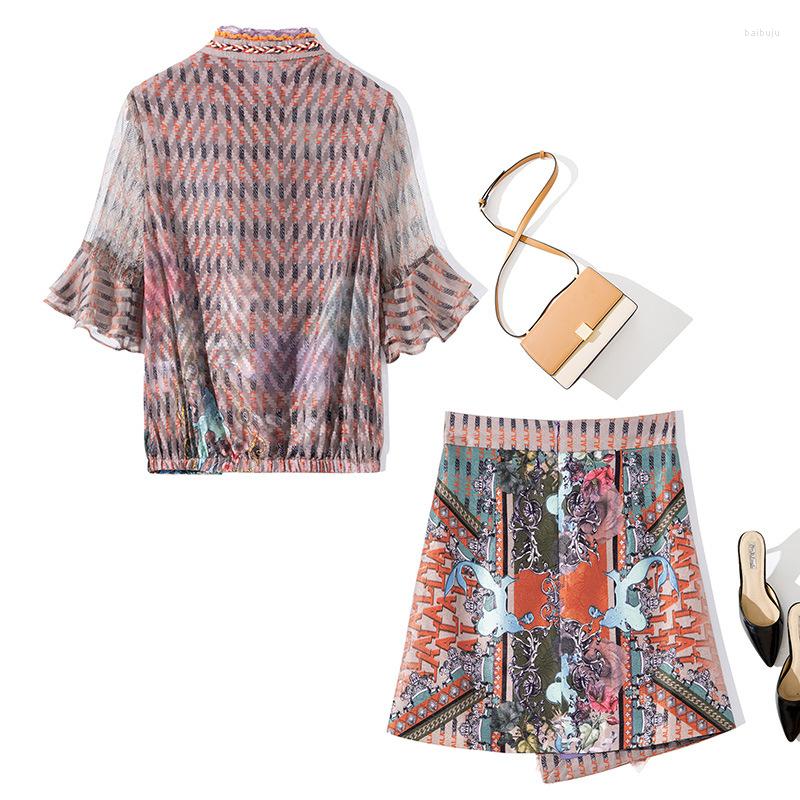 Work Dresses Fashion Summer Twinsets Runway 2022 High Quality Flare Sleeve Lace Blouse Bow Mini Irregular Skirts Flower Print Sets, Picture shown
Work Dresses Fashion Summer Twinsets Runway 2022 High Quality Flare Sleeve Lace Blouse Bow Mini Irregular Skirts Flower Print Sets, Picture shown