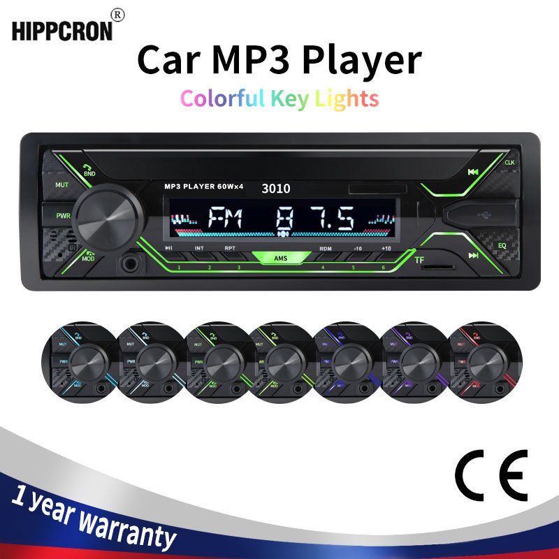 XINMY Car Radio Audio 1din Bluetooth Stereo MP3 Player FM Receiver 60Wx4 With Colorful Lights AUX/USB/TF Card In Dash Kit