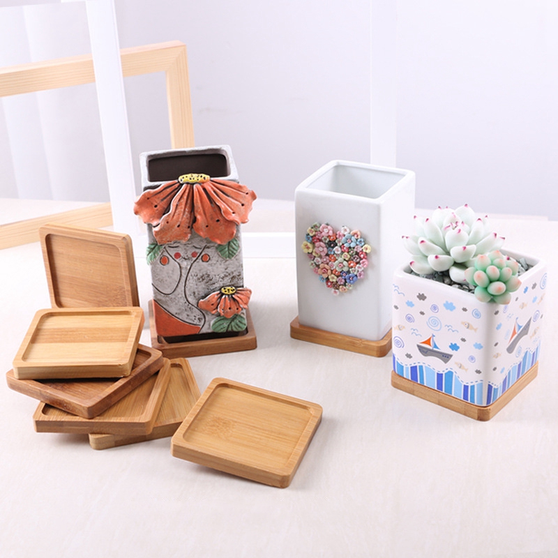 Multi Bamboo Tray Wood Saucer Flower Pot Tray Cup Pad Coaster Plate Kitchen Decorative Plate Creative Coaster Coffee Cup Mat