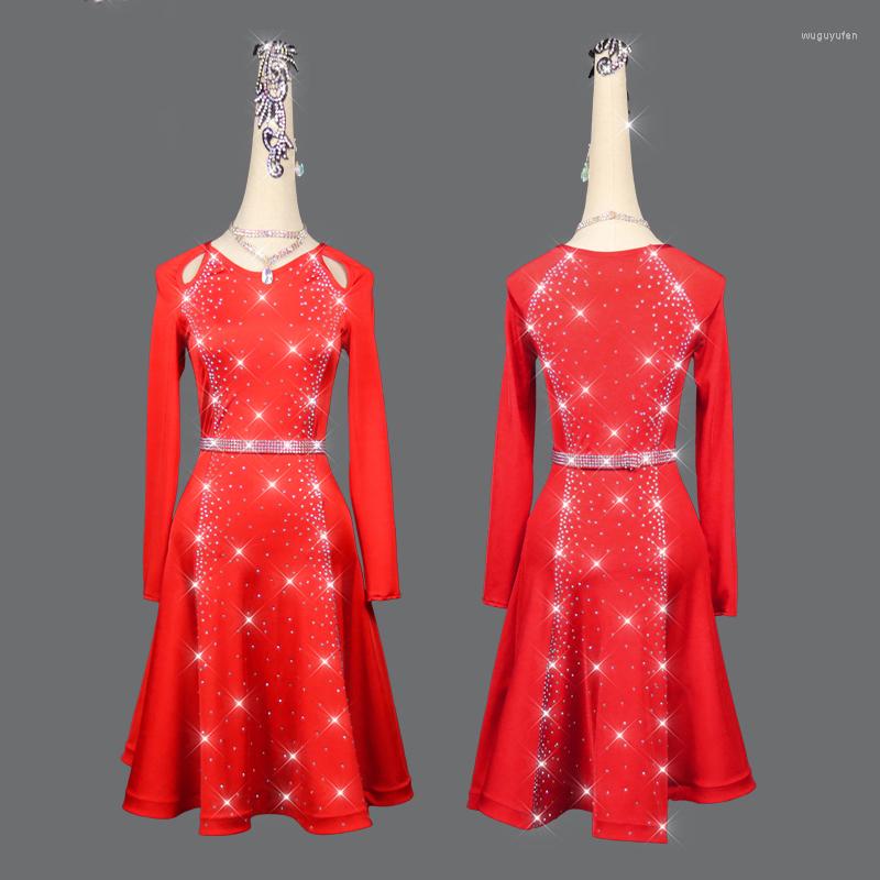 Stage Wear Long Sleeve Latin Dance Dress Women Blue Red Salsa Competition For Girls Woman, Have belt
Stage Wear Long Sleeve Latin Dance Dress Women Blue Red Salsa Competition For Girls Woman, Have belt