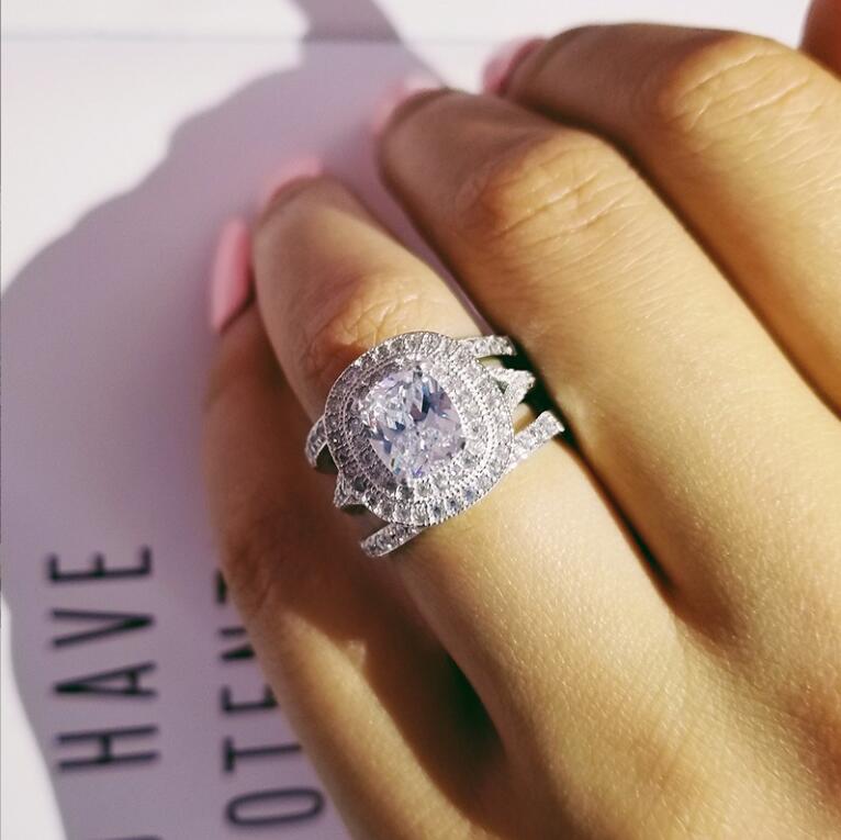 Sterg Oval Cut White Topaz CZ Dia Engagement Bridal Ring Set for Women, 3PCS Eternity Wedding Rings, Sier Plated, Gift Box Included