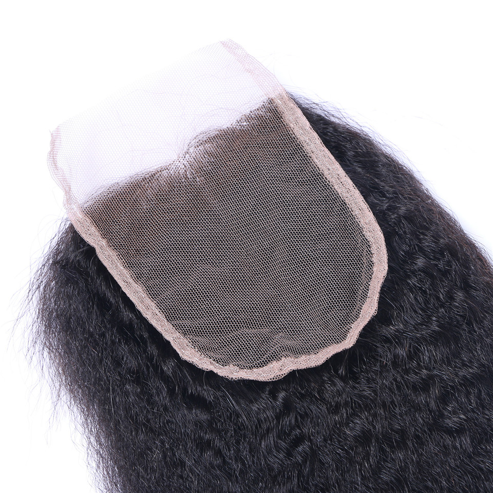 Free shipping Brazilian Virgin Kinky Yaki Straight 4x4 Lace Closure Natural Color Pre-plucked With Baby Hair