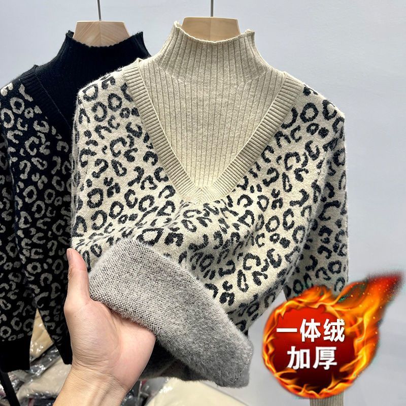 Women s Sweaters Thicken Velvet Lined Leopard Mock Neck Two Fake Pieces Spliced Knit Pullover Vintage Basic Warm Women 221206, Khaiki
Women s Sweaters Thicken Velvet Lined Leopard Mock Neck Two Fake Pieces Spliced Knit Pullover Vintage Basic Warm Women 221206, Khaiki