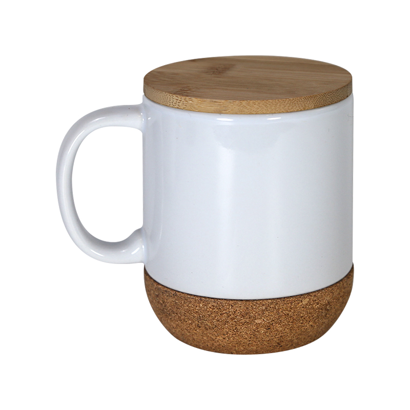 14oz Sublimation Ceramic Mugs with Bamboo Lids and Base Sublimation Blank Mugs White Coffee Mugs with Bamboo Bottom