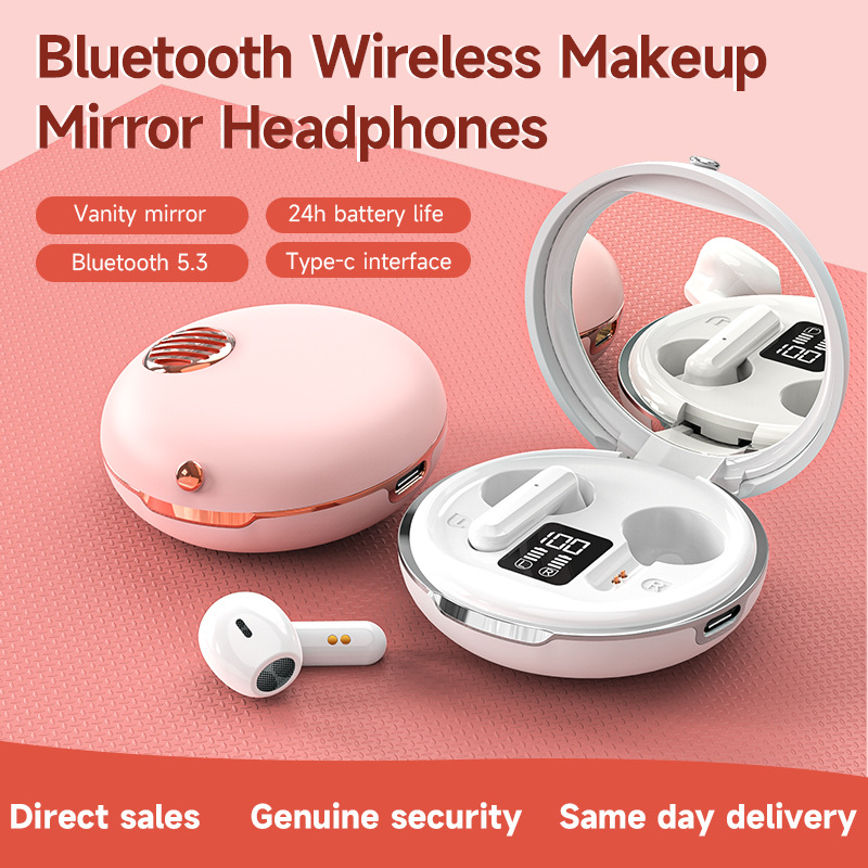 YEZHOU women 5. 3 tws Makeup Mirror earphone Unique Mini Portable in-ear Bluetooth white noise cancel cell phone Headset with Charging Base, Pink
YEZHOU women 5. 3 tws Makeup Mirror earphone Unique Mini Portable in-ear Bluetooth white noise cancel cell phone Headset with Charging Base, Pink
