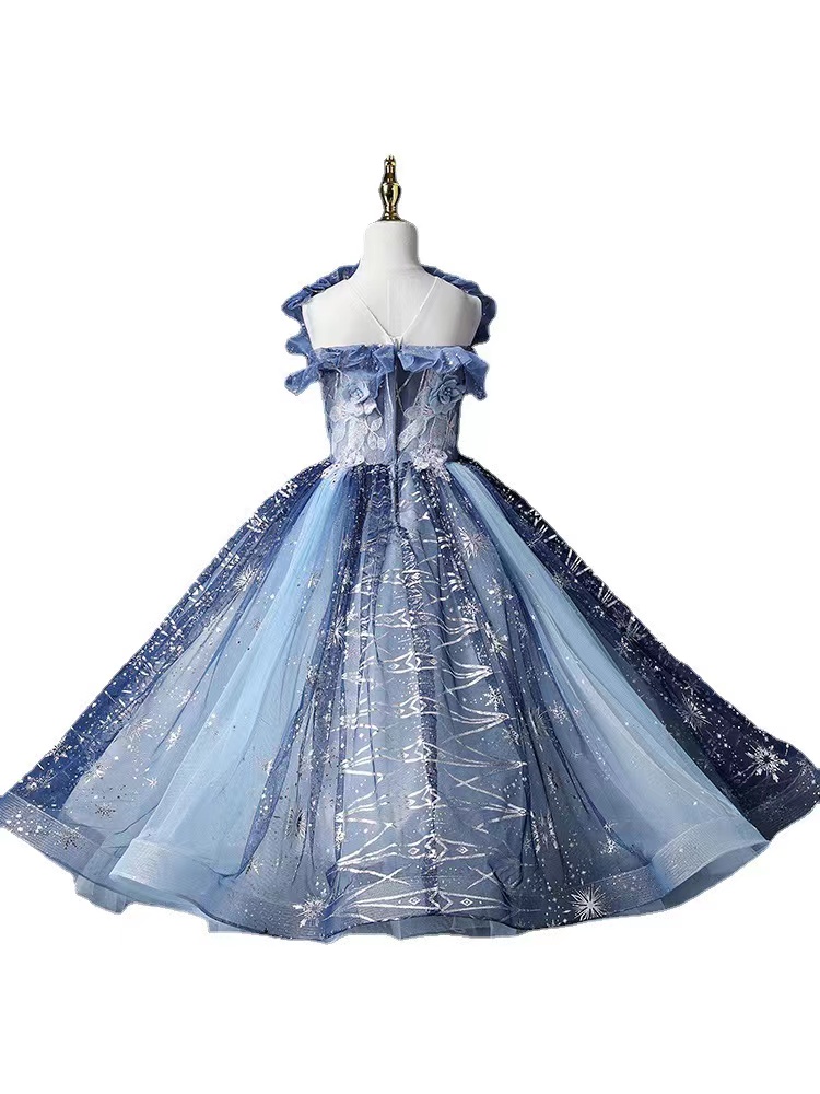 Blue Lovely Flower Girls Dresses Dubai Style Daughter Toddler Pretty Kids Pageant Formal First Holy Communion Gown For Country Garden Church 403