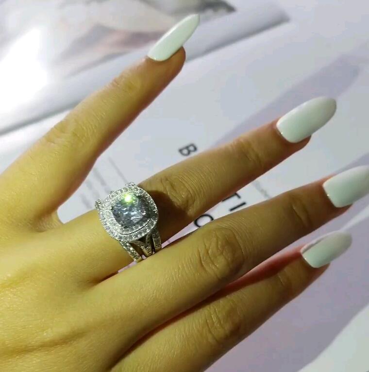 Sterg Oval Cut White Topaz CZ Dia Engagement Bridal Ring Set for Women, 3PCS Eternity Wedding Rings, Sier Plated, Gift Box Included