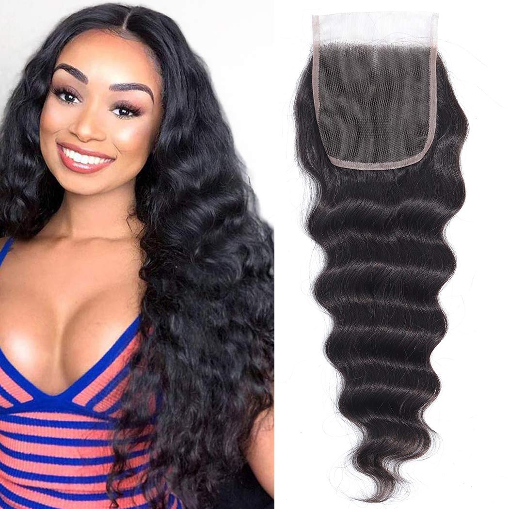 Free shipping Brazilian Loose Deep Wave 4x4 Tranparent Lace Closure 100% Human Pre Plucked With Baby Hair