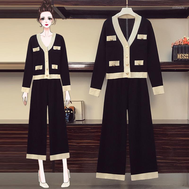 Women' Two Piece Pants Spring Autumn Knitted Suits Women V Neck Single Breasted Patchwork Cardigan Sweater Wide-Leg Sets Set, Black
Women' Two Piece Pants Spring Autumn Knitted Suits Women V Neck Single Breasted Patchwork Cardigan Sweater Wide-Leg Sets Set, Black