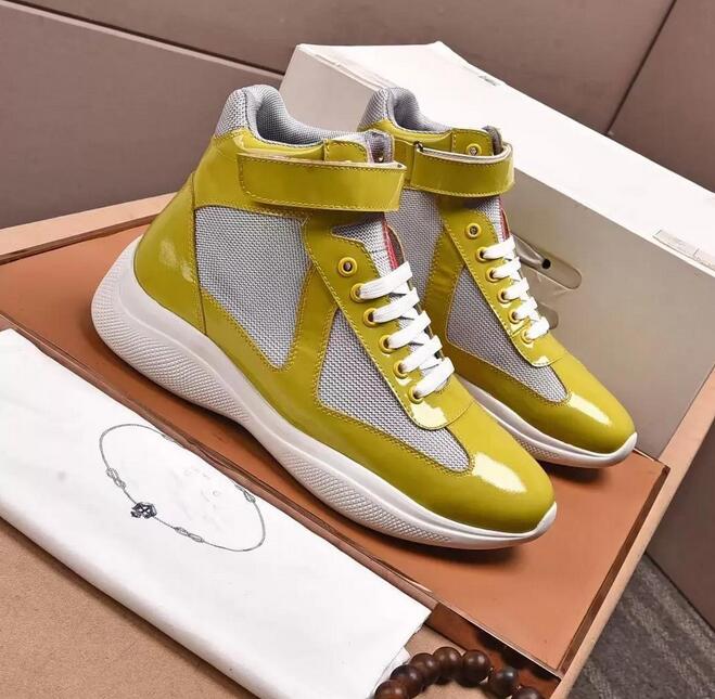 Men's America's Cup casual shoes high-top patent leather flat sneakers black blue mesh lace-up nylon outdoor perfect tennis shoes, Brown
Men's America's Cup casual shoes high-top patent leather flat sneakers black blue mesh lace-up nylon outdoor perfect tennis shoes, Brown