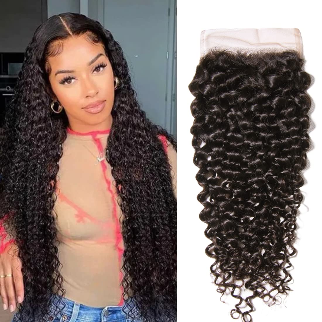 Free shipping Brazilian Virgin Jerry Curly 4x4 Lace Closure Pre-Plucked With Baby Hair