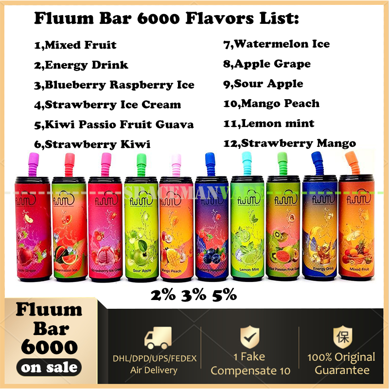 Original Fluum Bar 6000 Puff 2%/3%/5% Electronic Cigarette Disposable Vape Starter Kit 15.0 ML Battery 600mAh Rechargeable E-Cigarette Cup Vape
Original Fluum Bar 6000 Puff 2%/3%/5% Electronic Cigarette Disposable Vape Starter Kit 15.0 ML Battery 600mAh Rechargeable E-Cigarette Cup Vape