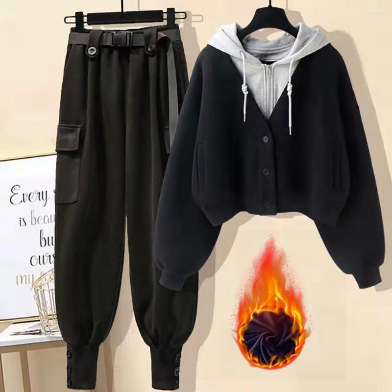 Women's Two Piece Pants 1 Set Fake Plush Lining Women Hoodie Zip Button Lady Autumn Winter Casual Hooded Top Jogger For Daily, Grey 1
Women's Two Piece Pants 1 Set Fake Plush Lining Women Hoodie Zip Button Lady Autumn Winter Casual Hooded Top Jogger For Daily, Grey 1