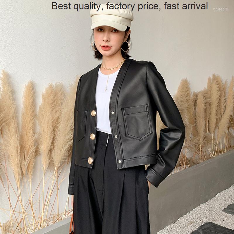Women's Leather High Quality Women's Jacket 2023 Spring And Autumn Casual Short Sheepskin Single Breasted V-neck Double, Black
Women's Leather High Quality Women's Jacket 2023 Spring And Autumn Casual Short Sheepskin Single Breasted V-neck Double, Black