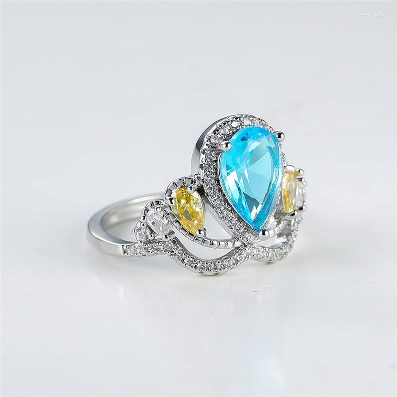Wedding Rings Classic Silver Color Ring Aqua Blue Zircon Crown Engagement Yellow Crystal Pear Cut Stone For Women Jewelry
Wedding Rings Classic Silver Color Ring Aqua Blue Zircon Crown Engagement Yellow Crystal Pear Cut Stone For Women Jewelry