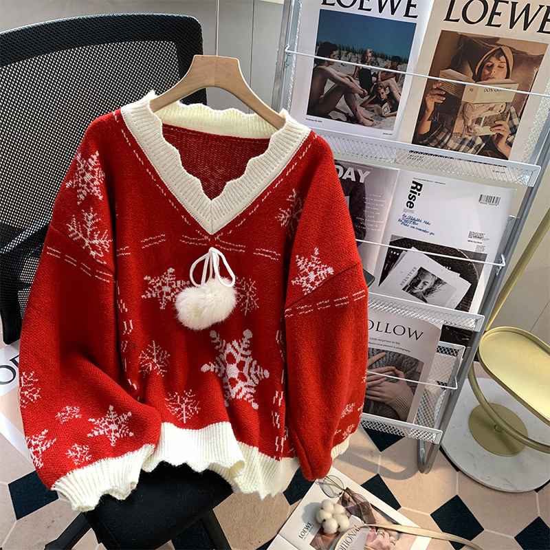 Women s Sweaters High Quality Christmas Red V neck Sweater Autumn and Winter Year Knitwear Puff Sleeve Oversized 221206
Women s Sweaters High Quality Christmas Red V neck Sweater Autumn and Winter Year Knitwear Puff Sleeve Oversized 221206