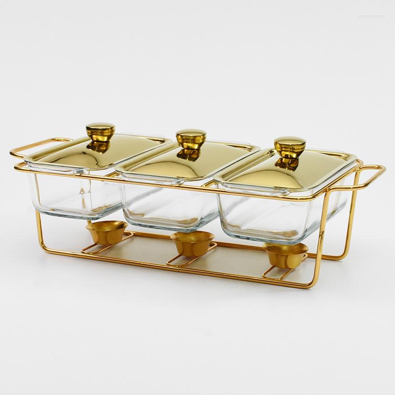 

Plates Wedding Party Luxury Glass Chafing Dish El Serving Gold Buffet Warmer, 1.3lx3