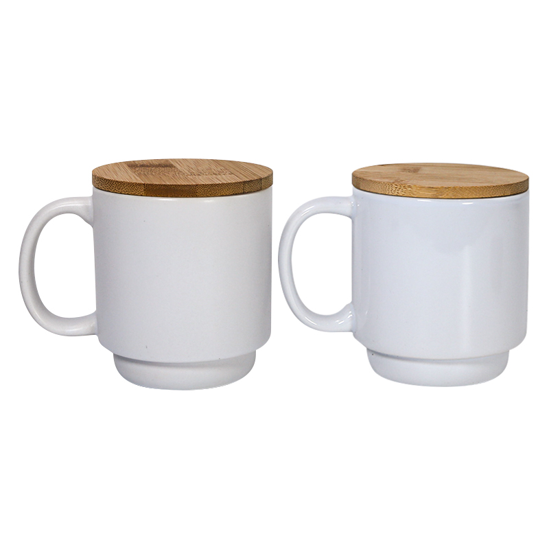 14oz Sublimation Ceramic Mugs with Bamboo Lids and Base Sublimation Blank Mugs White Coffee Mugs with Bamboo Bottom