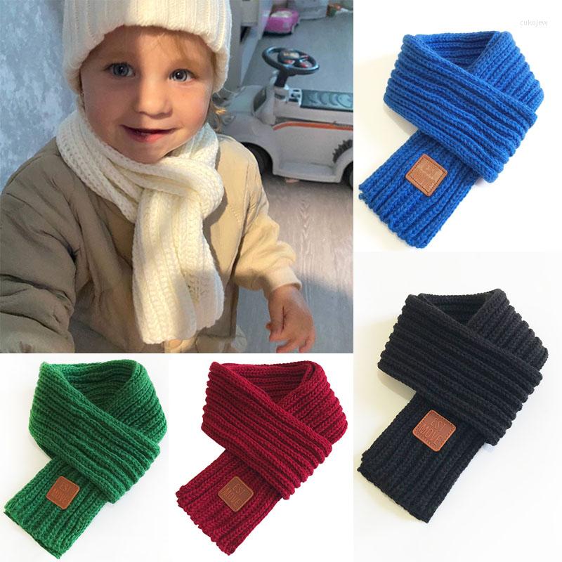 Scarves 2022 Winter Children Colors Soft Knitting Wool Scarf Boys Girls Lovely Outdoor Warmer Kids Solid Keep Warm Accessories