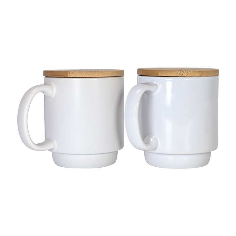 14oz Sublimation Ceramic Mugs with Bamboo Lids and Base Sublimation Blank Mugs White Coffee Mugs with Bamboo Bottom